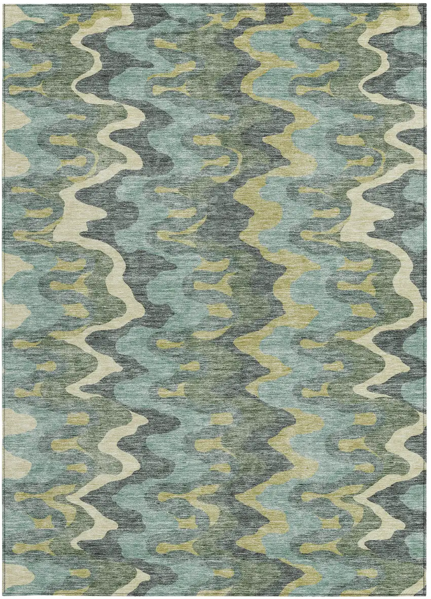 Sage And Artichoke Green Abstract Washable Indoor Outdoor Area Rug Photo 5