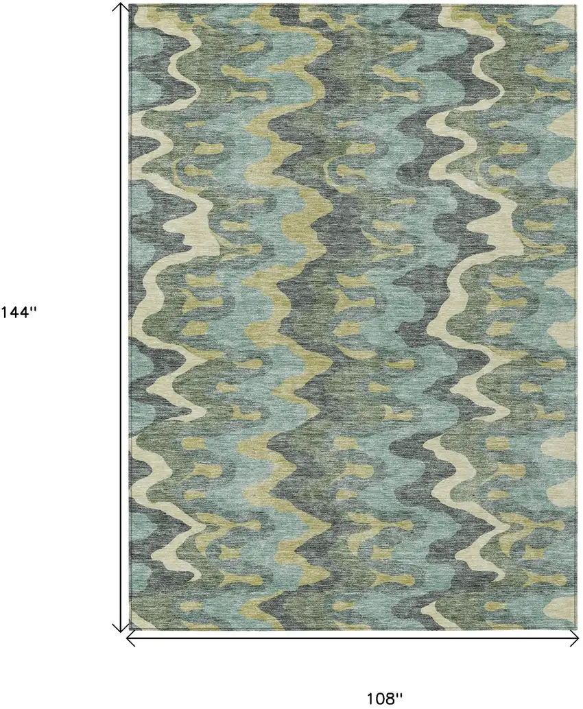 Sage And Artichoke Green Abstract Washable Indoor Outdoor Area Rug Photo 7