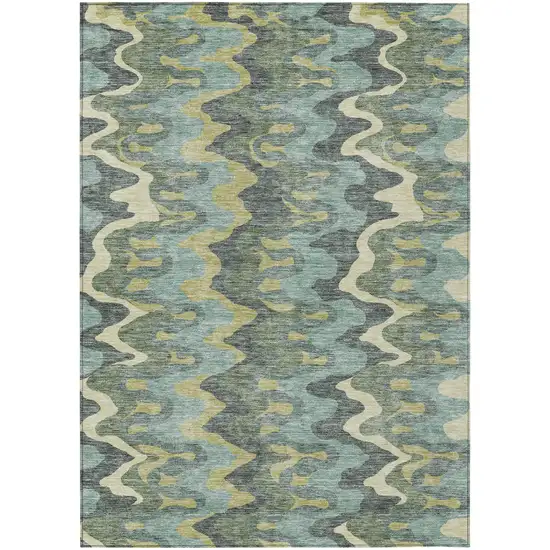 Sage And Artichoke Green Abstract Washable Indoor Outdoor Area Rug Photo 1