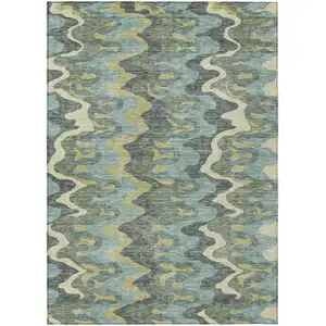 Photo of Sage And Artichoke Green Abstract Washable Indoor Outdoor Area Rug