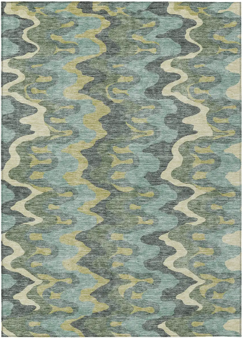 Sage And Artichoke Green Abstract Washable Indoor Outdoor Area Rug Photo 1
