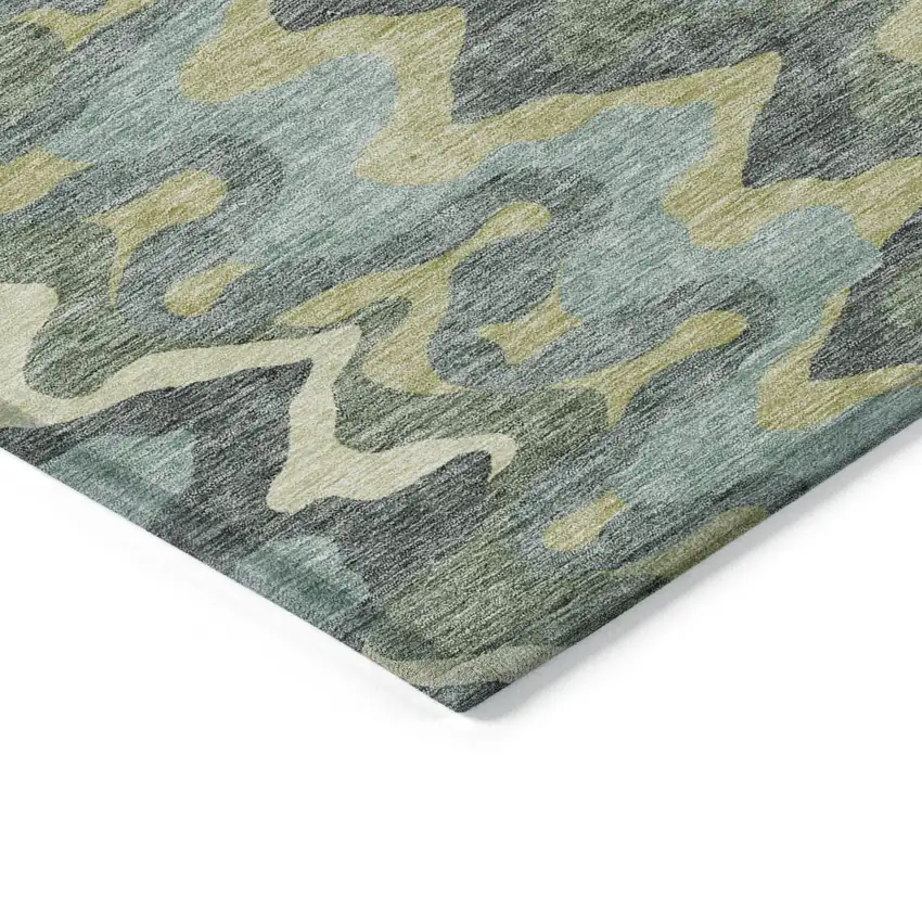 Sage And Artichoke Green Abstract Washable Indoor Outdoor Area Rug Photo 3
