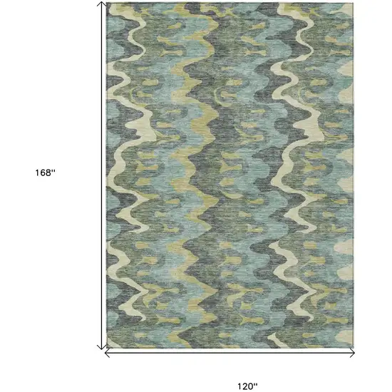 Sage And Artichoke Green Abstract Washable Indoor Outdoor Area Rug Photo 7