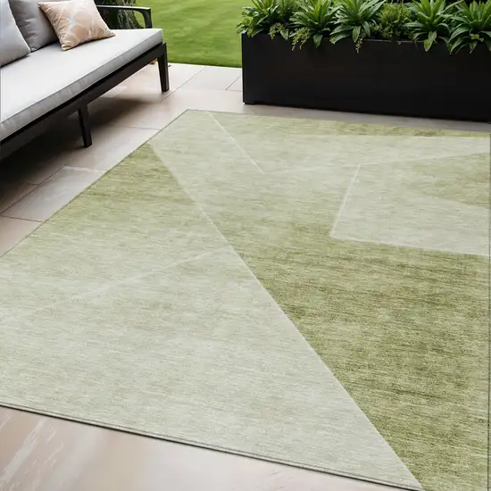 Sage And Artichoke Green Abstract Washable Indoor Outdoor Area Rug Photo 1
