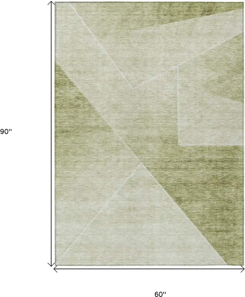 Sage And Artichoke Green Abstract Washable Indoor Outdoor Area Rug Photo 3