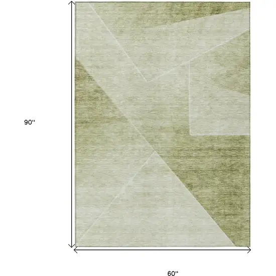 Sage And Artichoke Green Abstract Washable Indoor Outdoor Area Rug Photo 3