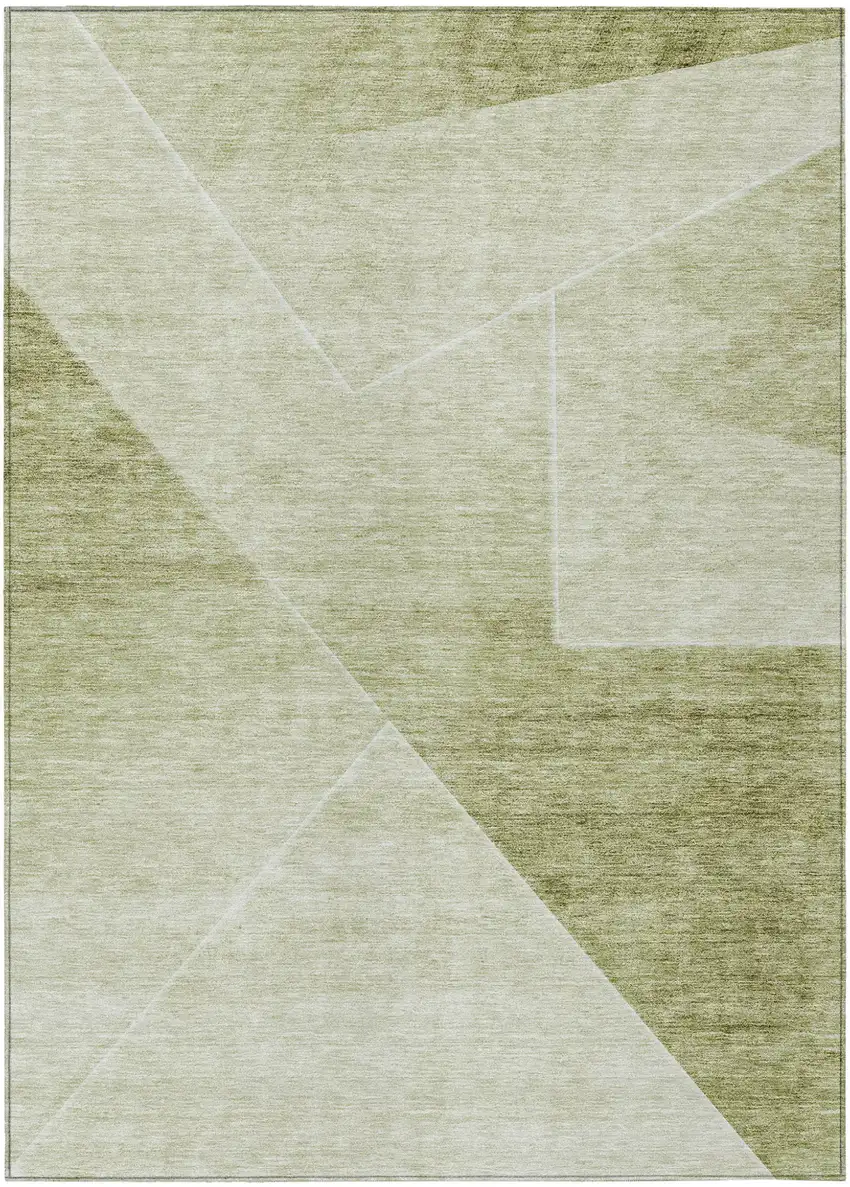 Sage And Artichoke Green Abstract Washable Indoor Outdoor Area Rug Photo 2
