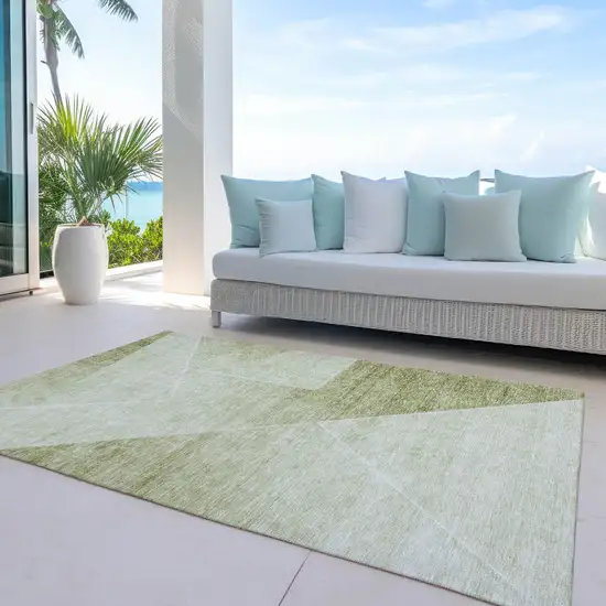 Sage And Artichoke Green Abstract Washable Indoor Outdoor Area Rug Photo 7