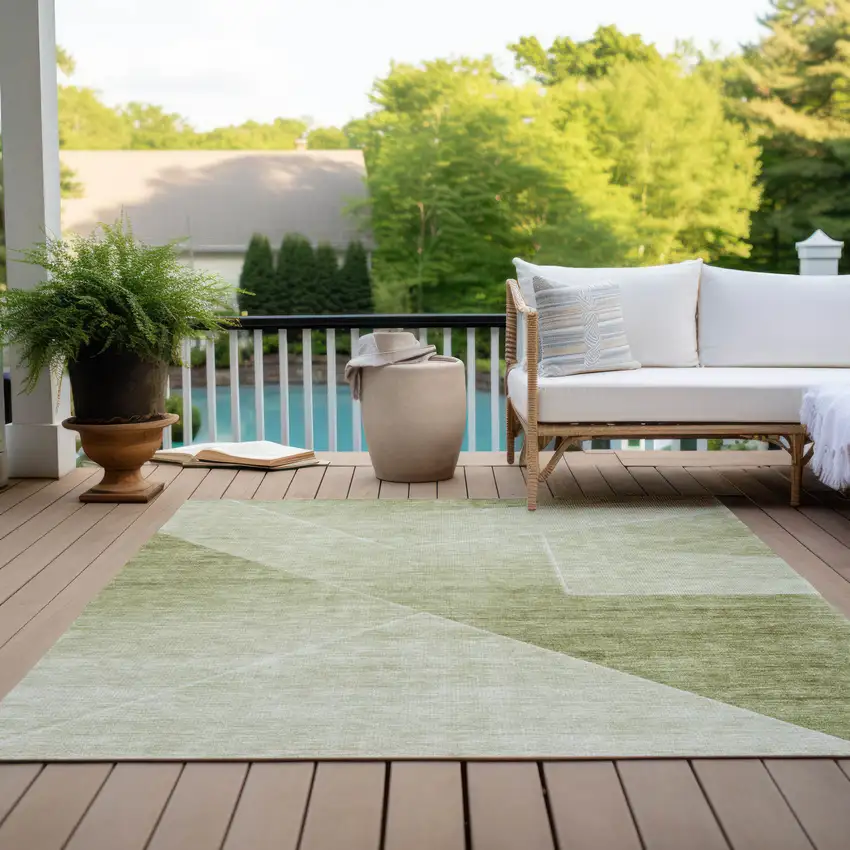 Sage And Artichoke Green Abstract Washable Indoor Outdoor Area Rug Photo 9