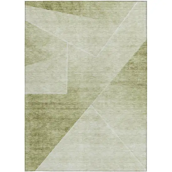 Sage And Artichoke Green Abstract Washable Indoor Outdoor Area Rug Photo 6