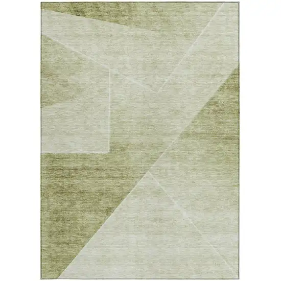Sage And Artichoke Green Abstract Washable Indoor Outdoor Area Rug Photo 6
