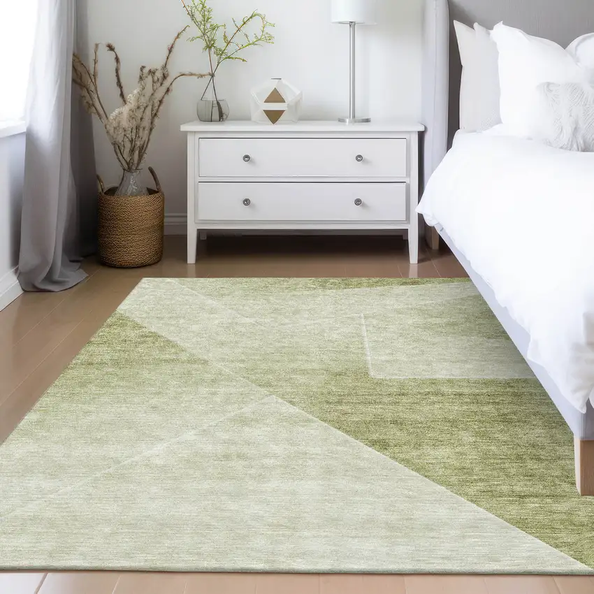 Sage And Artichoke Green Abstract Washable Indoor Outdoor Area Rug Photo 8