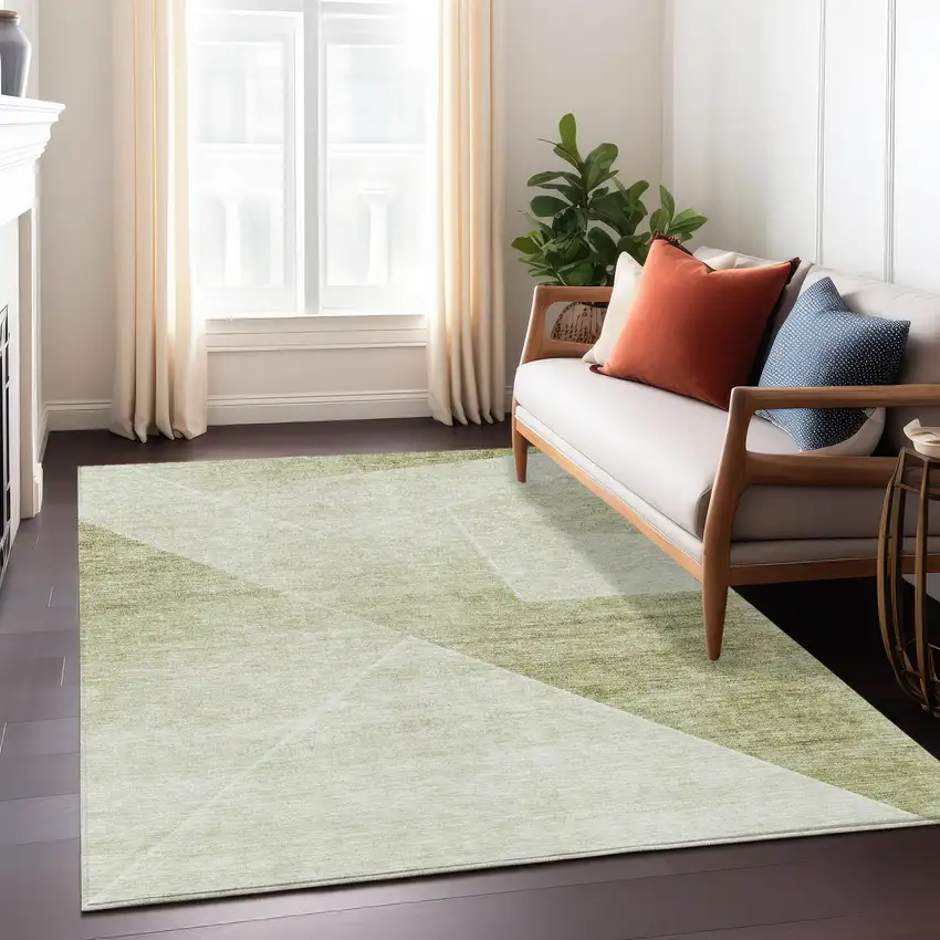 Sage And Artichoke Green Abstract Washable Indoor Outdoor Area Rug Photo 9
