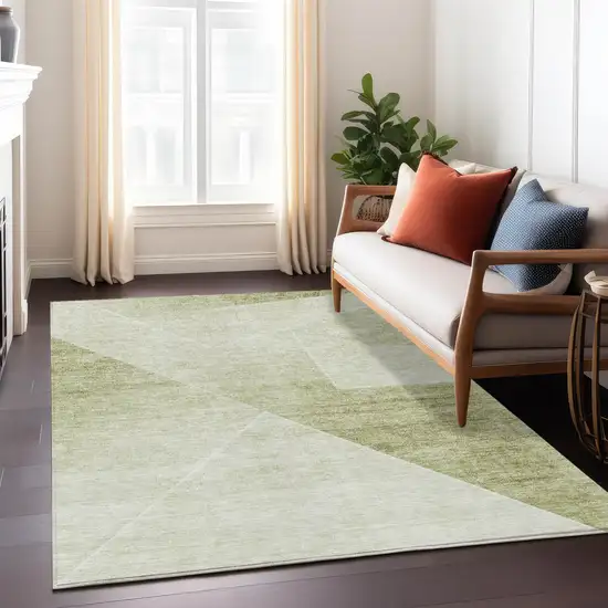 Sage And Artichoke Green Abstract Washable Indoor Outdoor Area Rug Photo 9