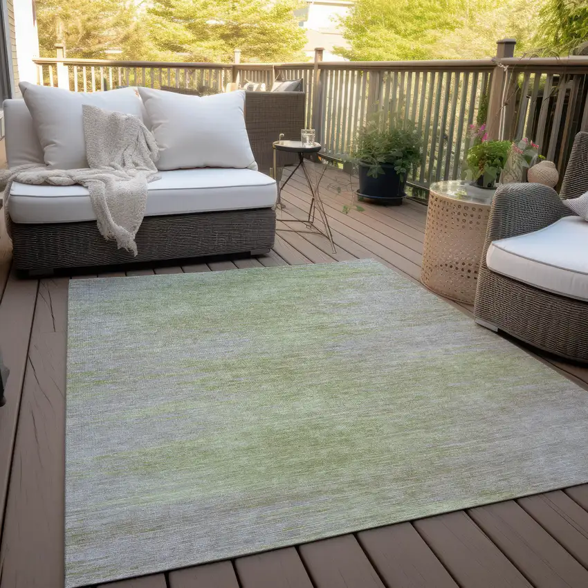 Sage And Artichoke Green Abstract Washable Indoor Outdoor Area Rug Photo 6