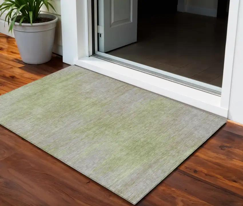 Sage And Artichoke Green Abstract Washable Indoor Outdoor Area Rug Photo 1