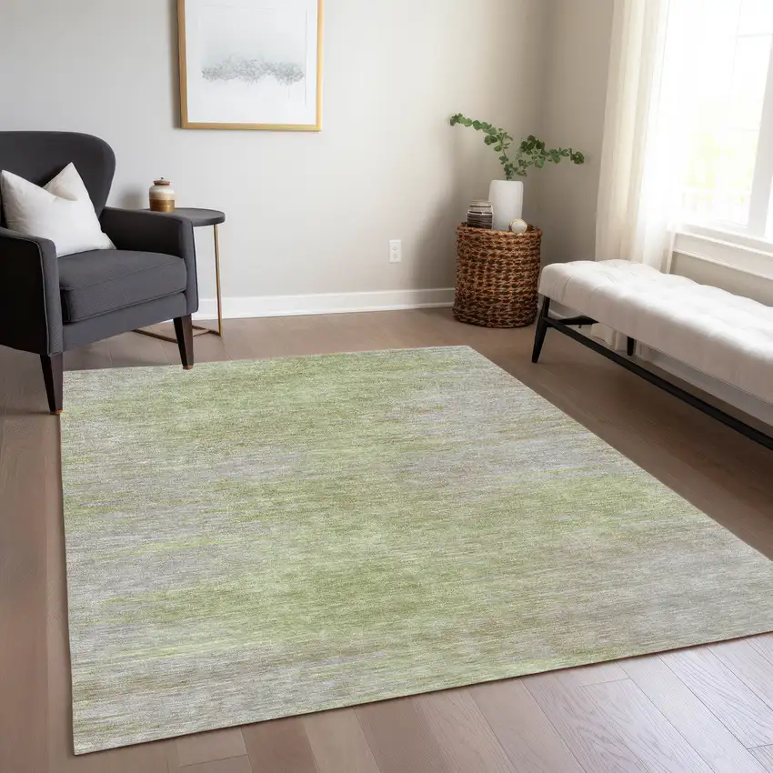 Sage And Artichoke Green Abstract Washable Indoor Outdoor Area Rug Photo 8
