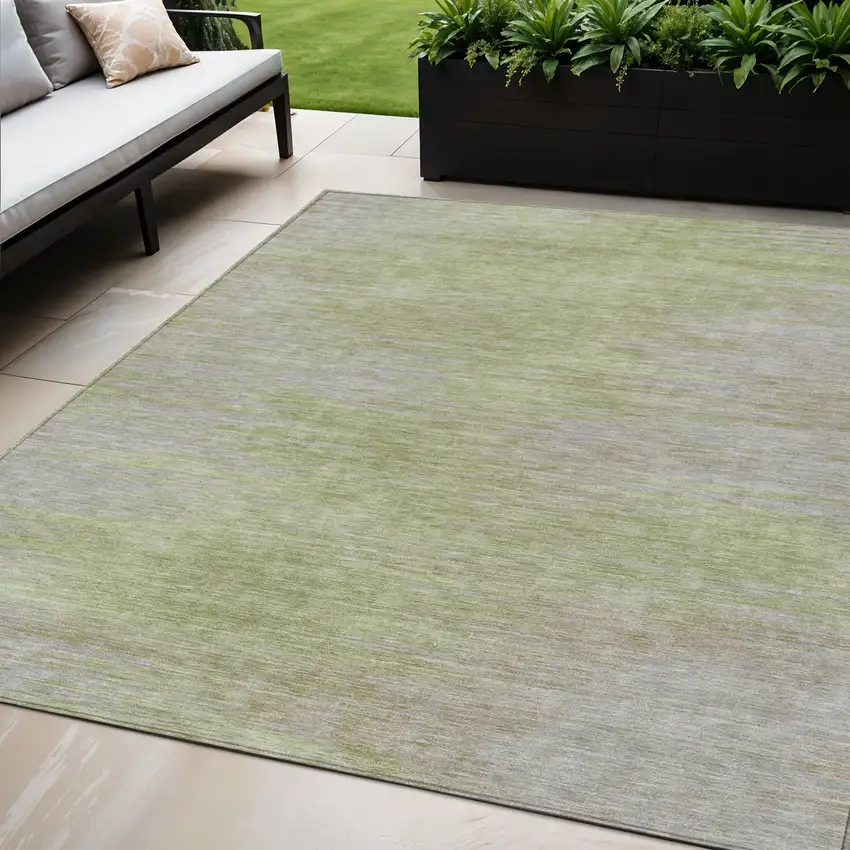 Sage And Artichoke Green Abstract Washable Indoor Outdoor Area Rug Photo 1