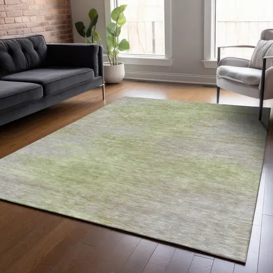 Sage And Artichoke Green Abstract Washable Indoor Outdoor Area Rug Photo 8