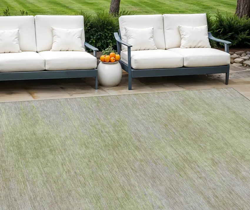 Sage And Artichoke Green Abstract Washable Indoor Outdoor Area Rug Photo 1