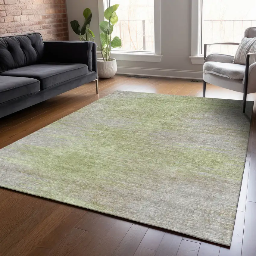 Sage And Artichoke Green Abstract Washable Indoor Outdoor Area Rug Photo 6