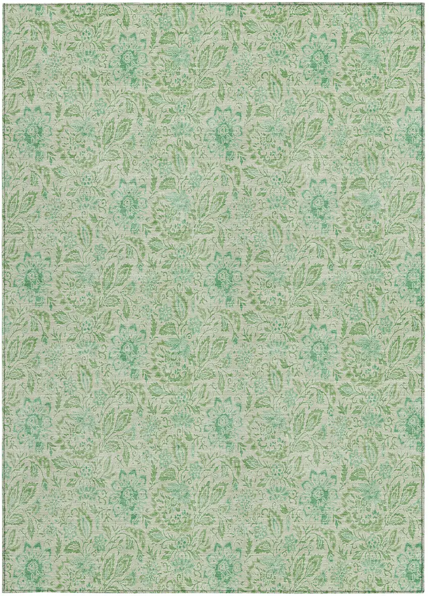 Sage And Artichoke Green Floral Washable Indoor Outdoor Area Rug Photo 5