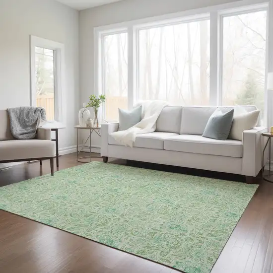 Sage And Artichoke Green Floral Washable Indoor Outdoor Area Rug Photo 9