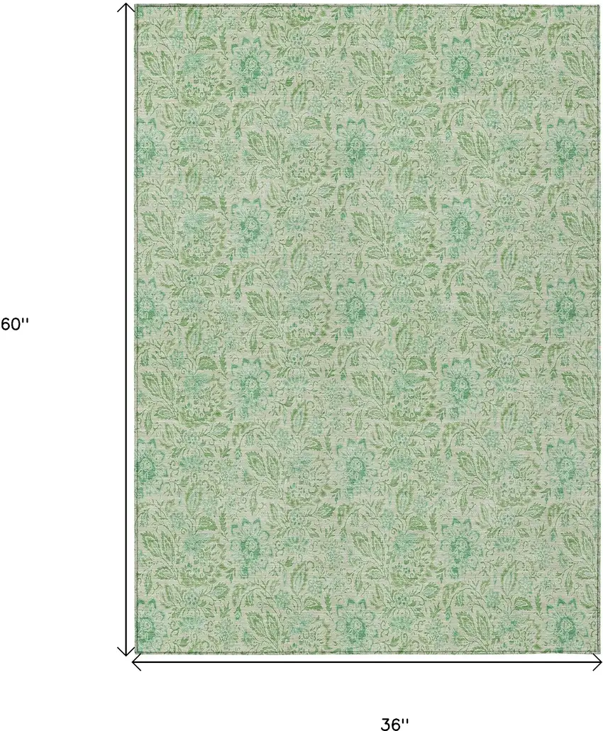 Sage And Artichoke Green Floral Washable Indoor Outdoor Area Rug Photo 3
