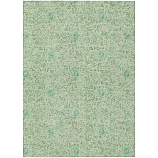 Sage And Artichoke Green Floral Washable Indoor Outdoor Area Rug Photo 2