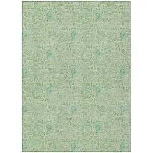 Photo of Sage And Artichoke Green Floral Washable Indoor Outdoor Area Rug