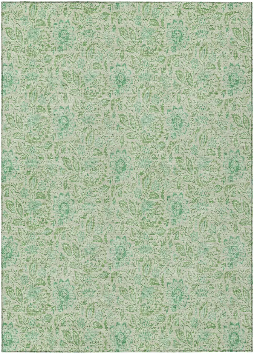 Sage And Artichoke Green Floral Washable Indoor Outdoor Area Rug Photo 2