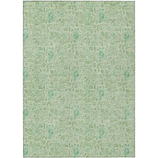 Sage And Artichoke Green Floral Washable Indoor Outdoor Area Rug Photo 2
