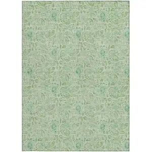 Photo of Sage And Artichoke Green Floral Washable Indoor Outdoor Area Rug