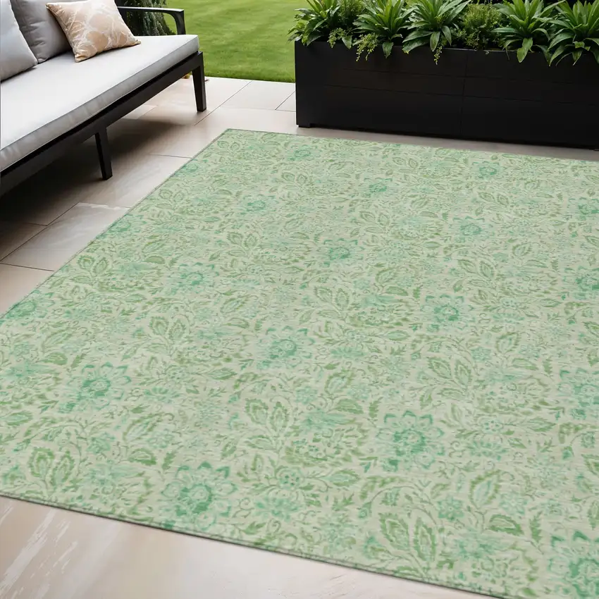 Sage And Artichoke Green Floral Washable Indoor Outdoor Area Rug Photo 1