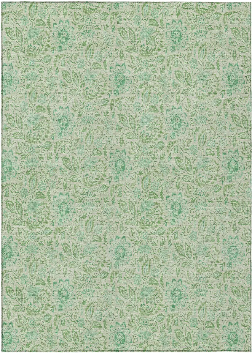 Sage And Artichoke Green Floral Washable Indoor Outdoor Area Rug Photo 2