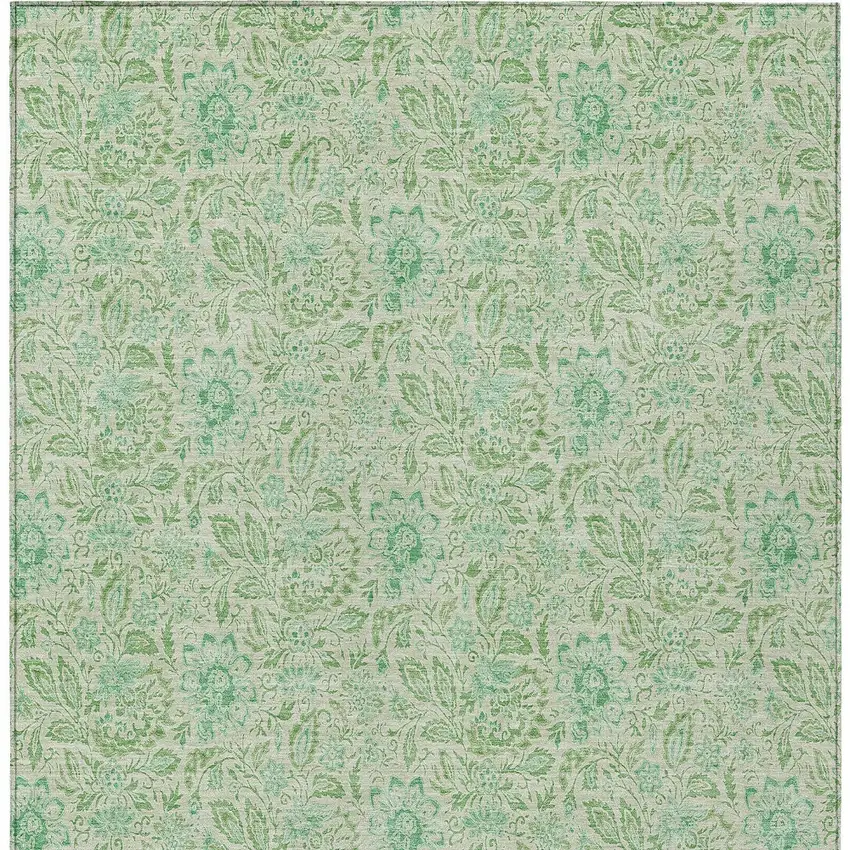 Sage And Artichoke Green Floral Washable Indoor Outdoor Area Rug Photo 6