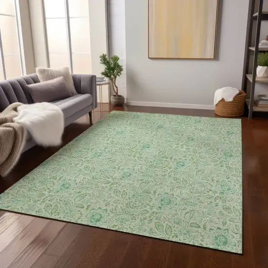 Sage And Artichoke Green Floral Washable Indoor Outdoor Area Rug Photo 8