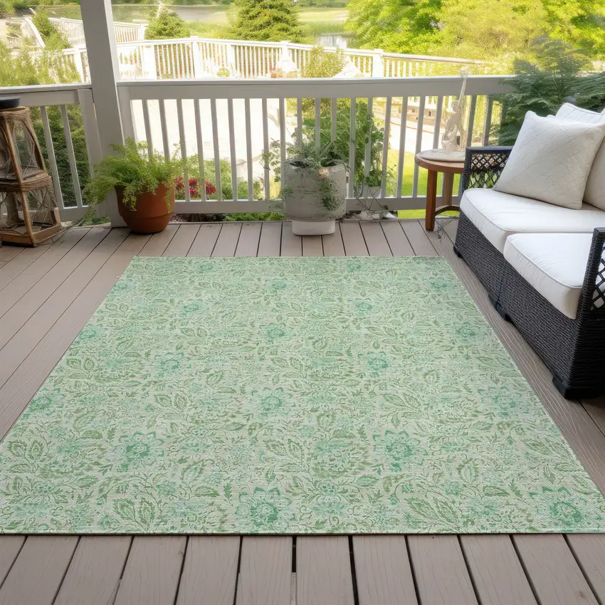 Sage And Artichoke Green Floral Washable Indoor Outdoor Area Rug Photo 7