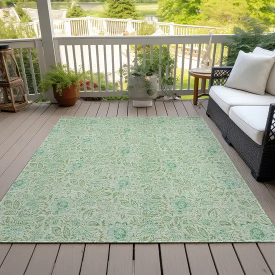 Sage And Artichoke Green Floral Washable Indoor Outdoor Area Rug Photo 7