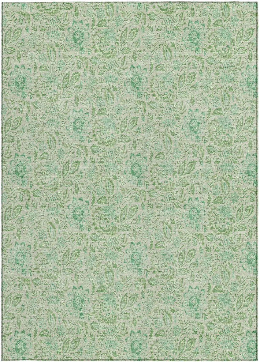 Sage And Artichoke Green Floral Washable Indoor Outdoor Area Rug Photo 6