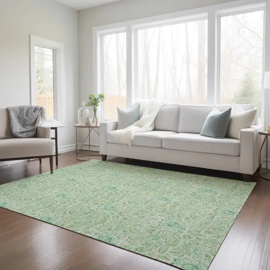 Sage And Artichoke Green Floral Washable Indoor Outdoor Area Rug Photo 9