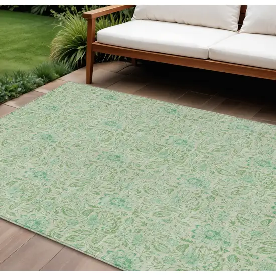 Sage And Artichoke Green Floral Washable Indoor Outdoor Area Rug Photo 1