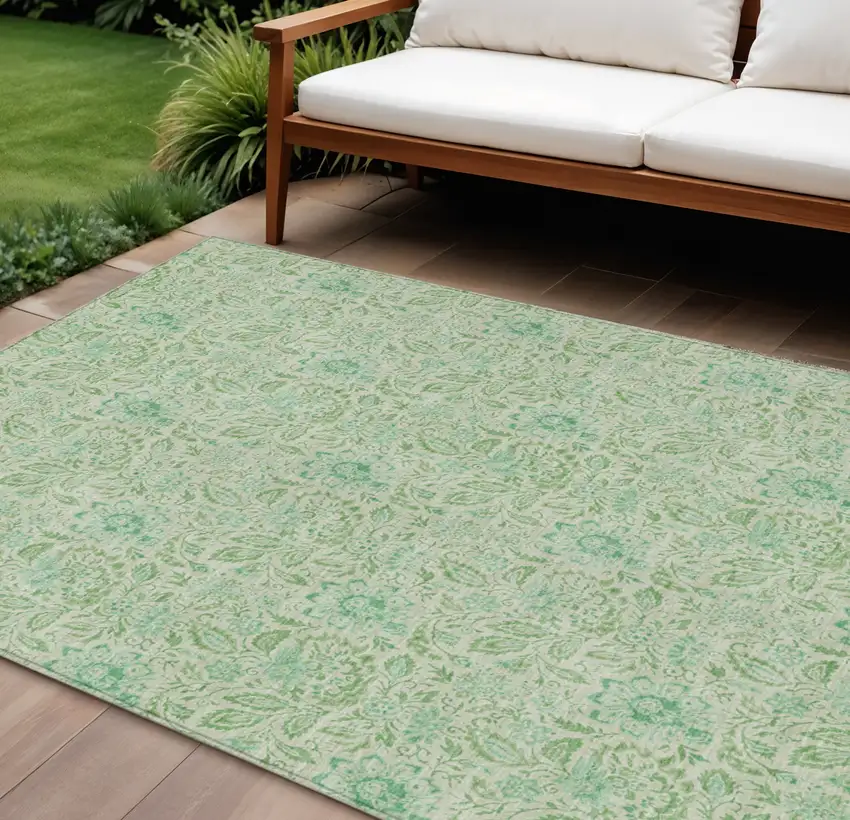 Sage And Artichoke Green Floral Washable Indoor Outdoor Area Rug Photo 1