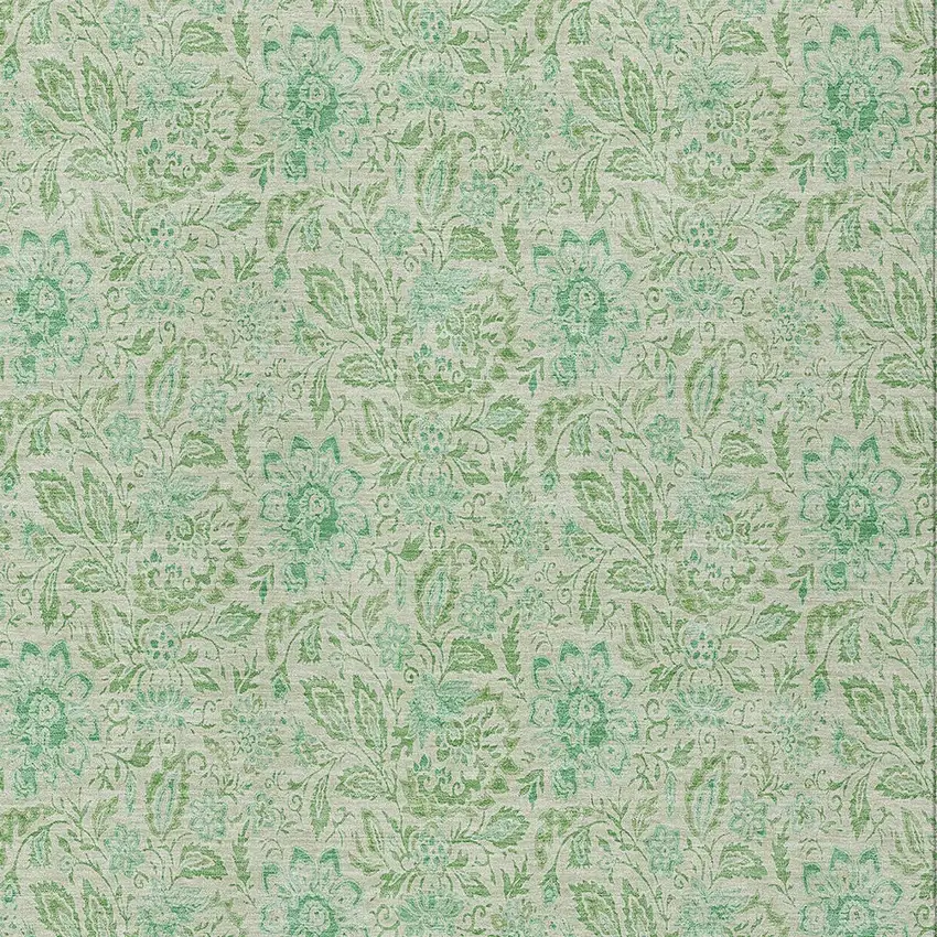 Sage And Artichoke Green Floral Washable Indoor Outdoor Area Rug Photo 5