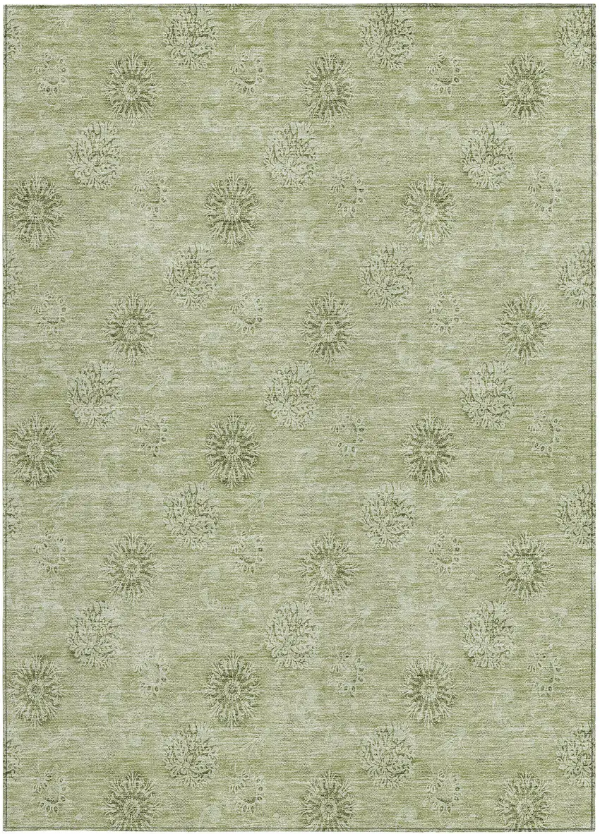 Sage And Artichoke Green Floral Washable Indoor Outdoor Area Rug Photo 6