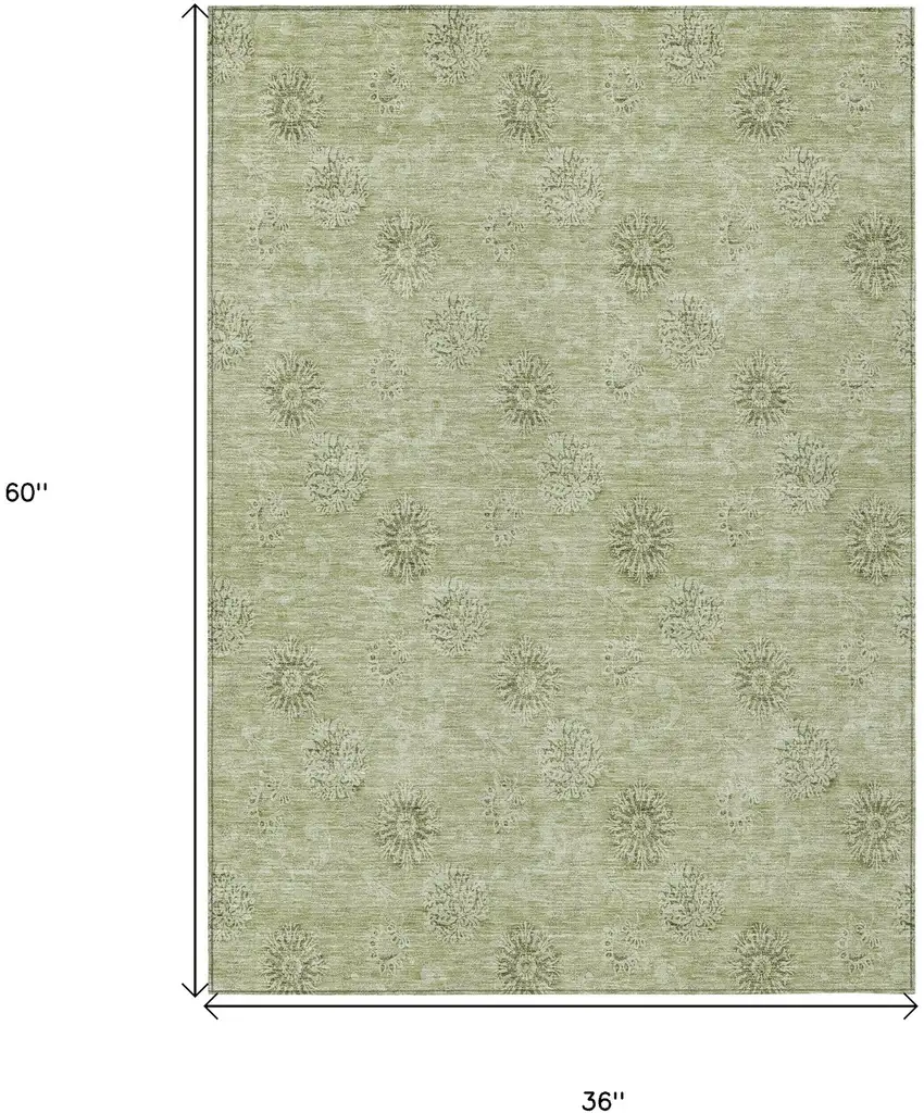 Sage And Artichoke Green Floral Washable Indoor Outdoor Area Rug Photo 7