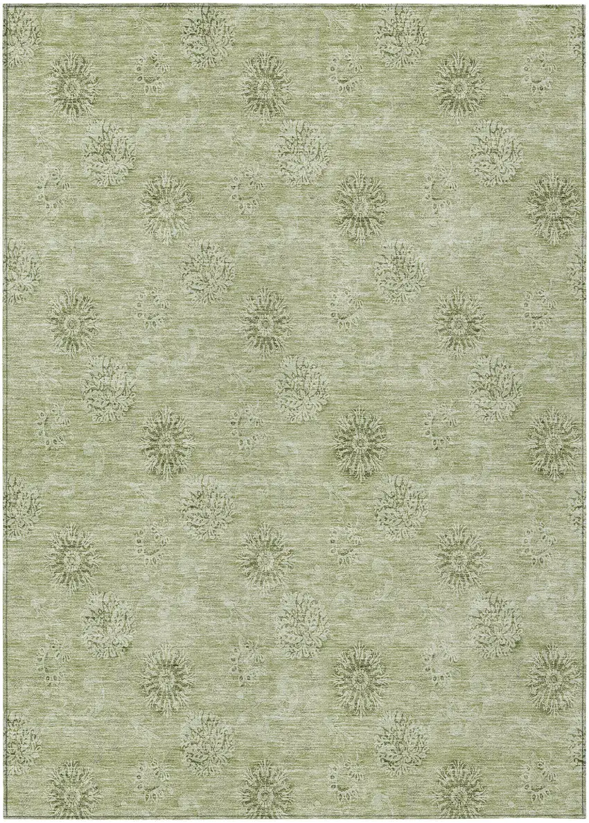 Sage And Artichoke Green Floral Washable Indoor Outdoor Area Rug Photo 2