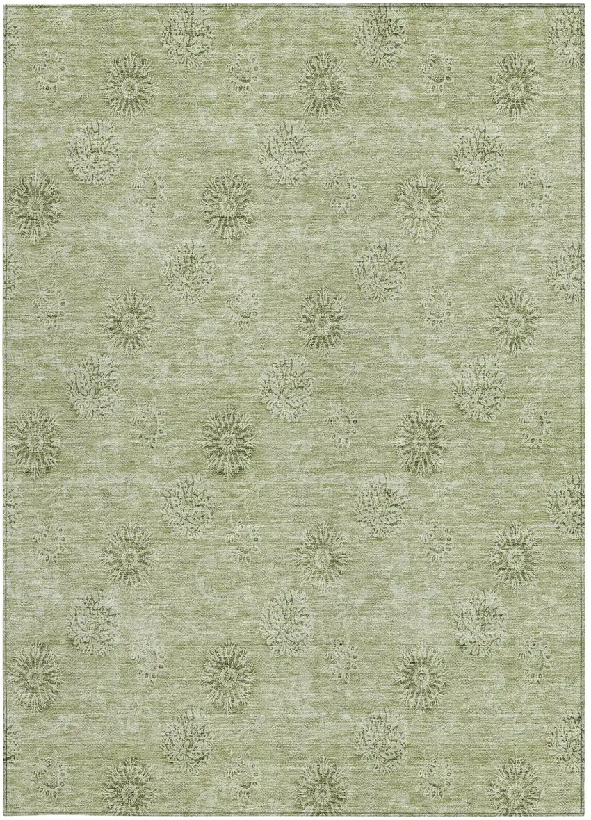 Sage And Artichoke Green Floral Washable Indoor Outdoor Area Rug Photo 7