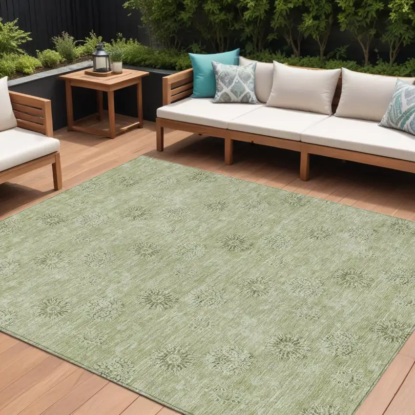 Sage And Artichoke Green Floral Washable Indoor Outdoor Area Rug Photo 1