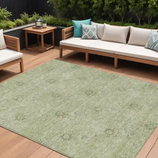 Sage And Artichoke Green Floral Washable Indoor Outdoor Area Rug Photo 1